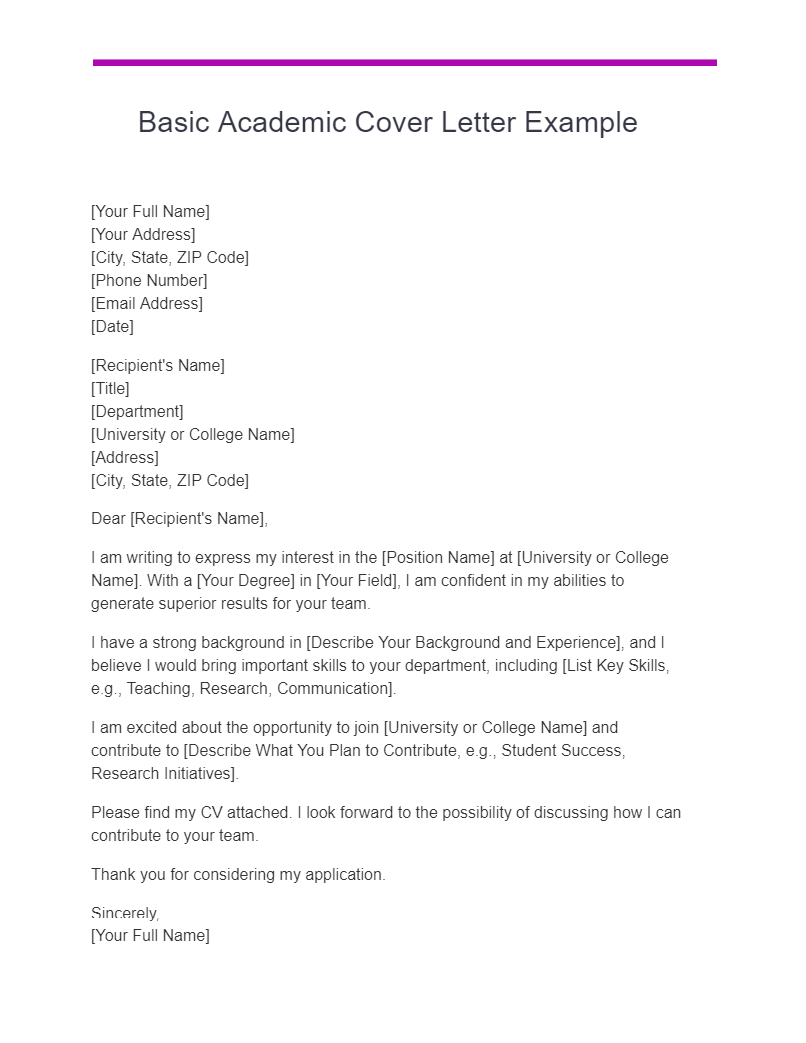 basic academic cover letter example