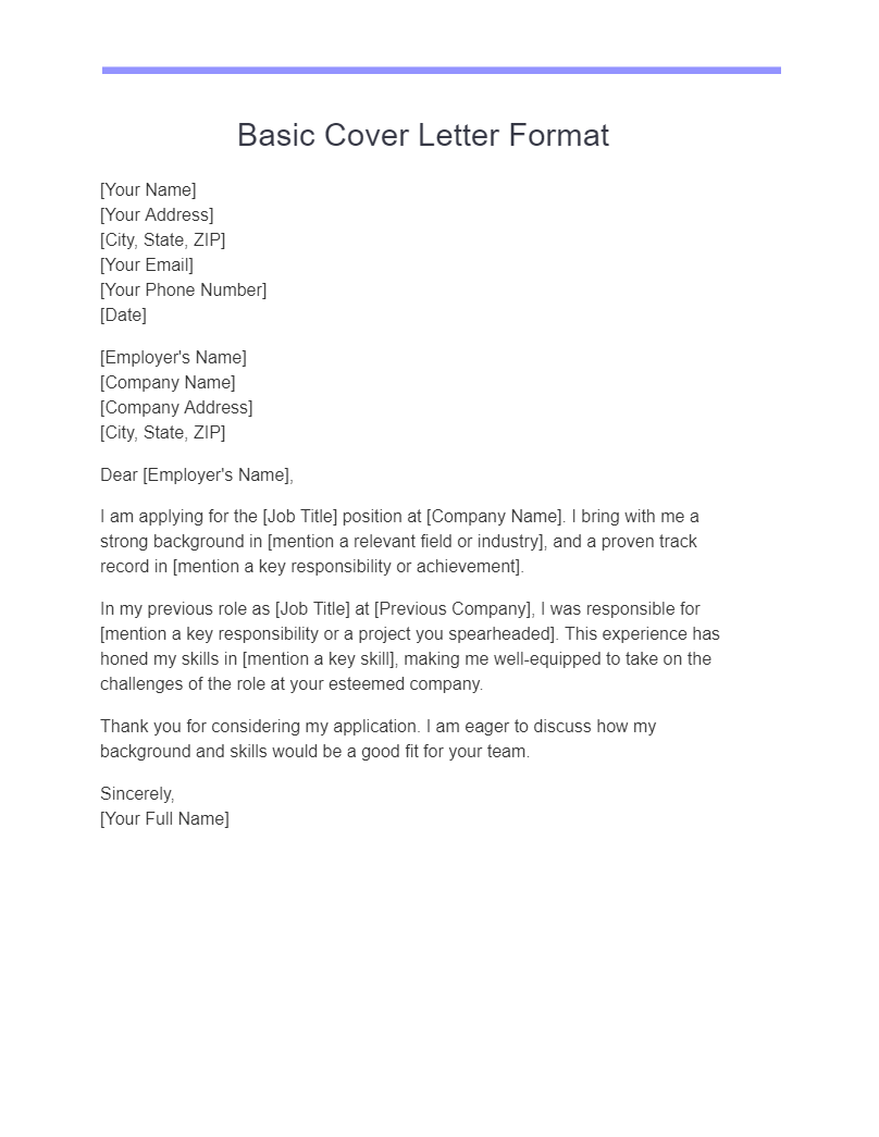 Basic Cover Letter Format