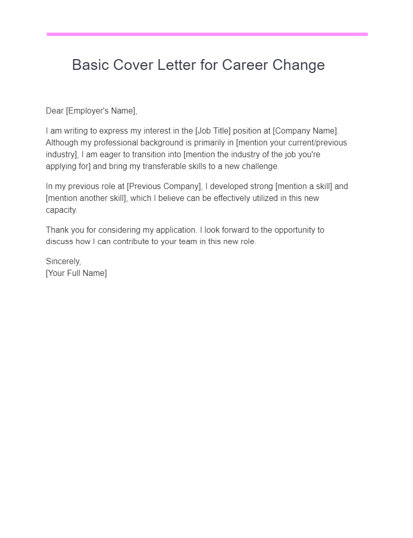 basic cover letter for career change
