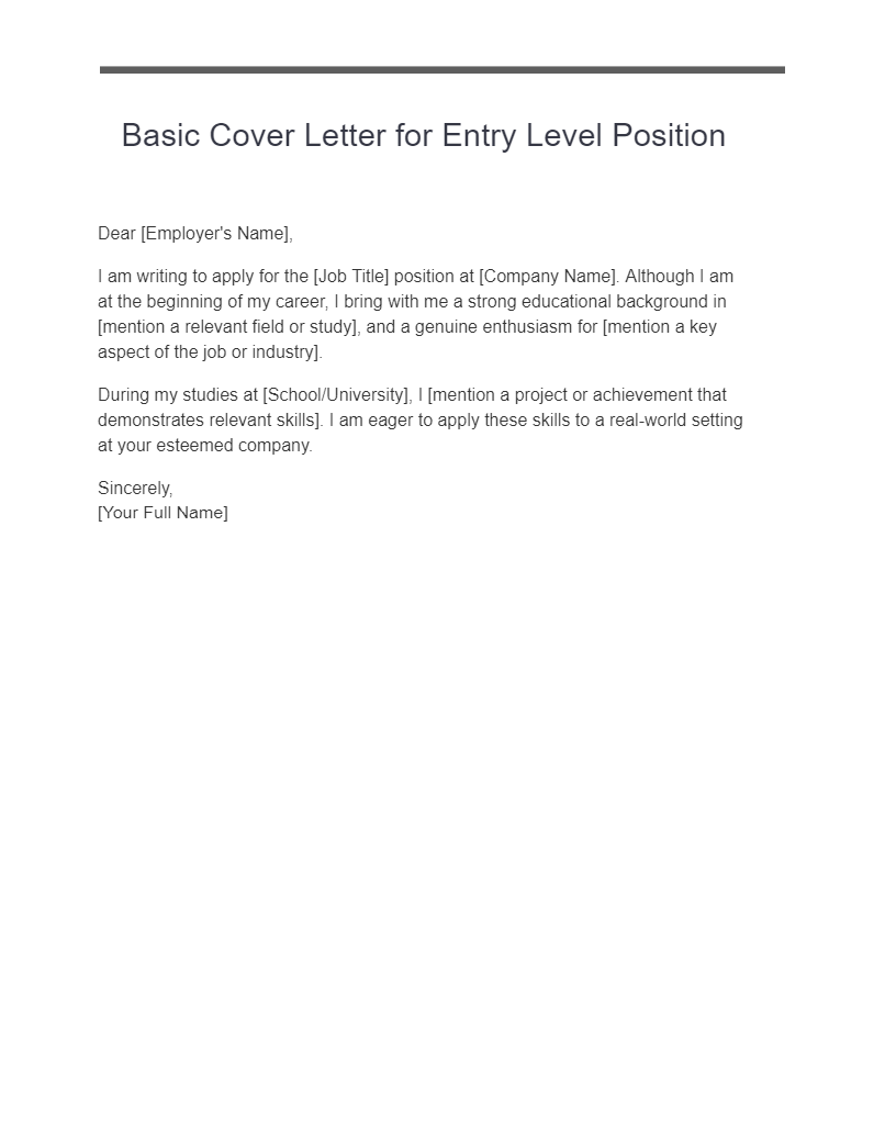 basic cover letter for entry level position