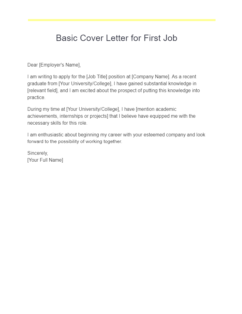 best cover letter for first job