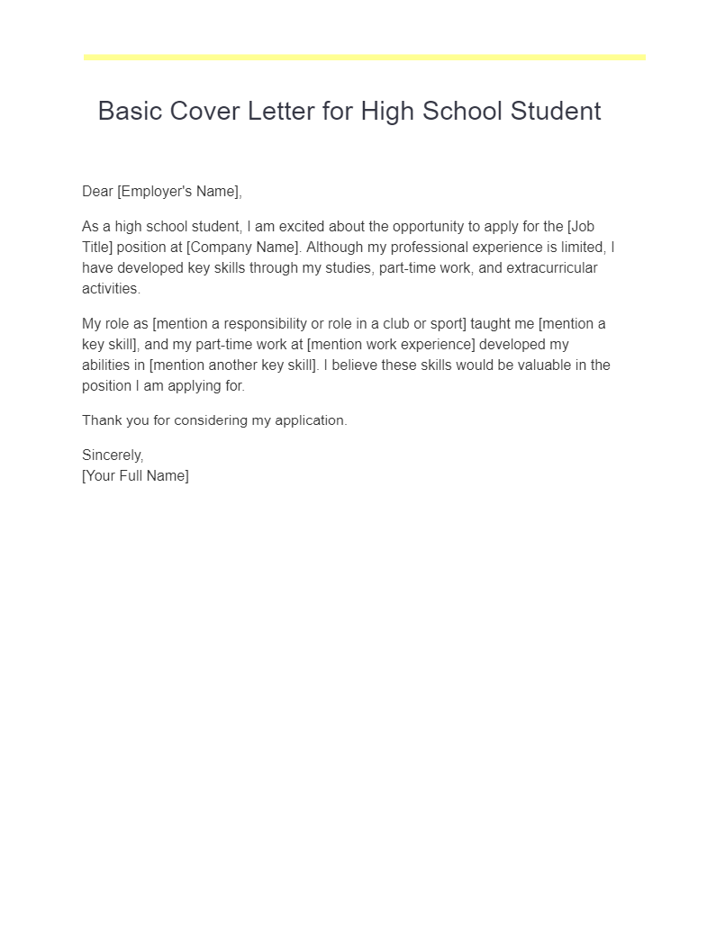 basic cover letter for high school student