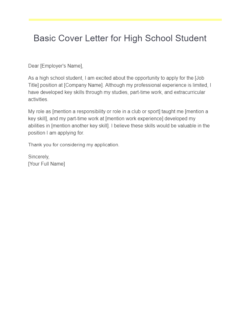 cover letter for high school examples