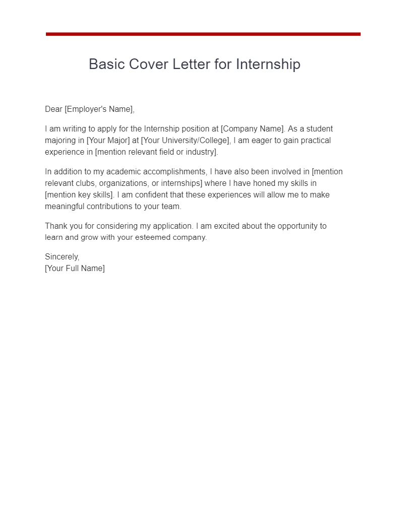 basic cover letter for internship