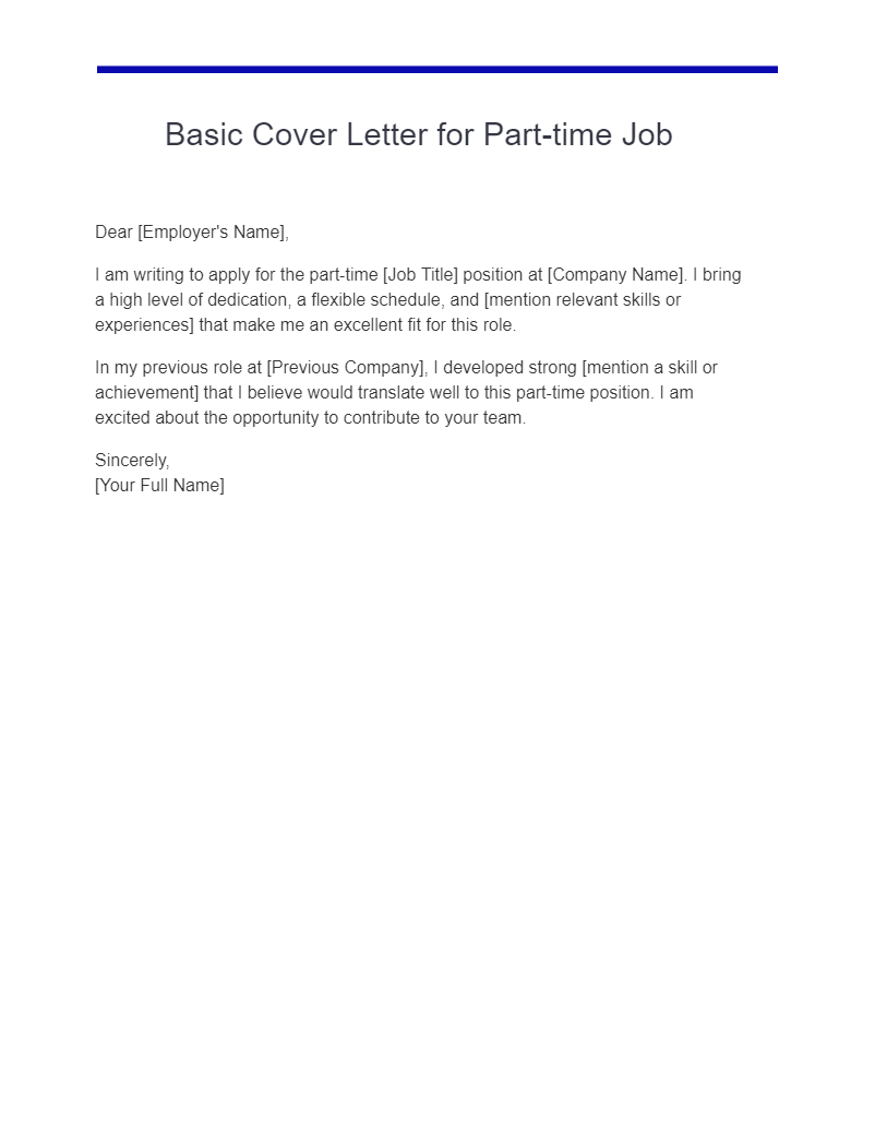 Basic Cover Letter for Part-time Job