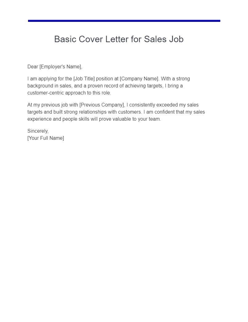 basic cover letter for sales job