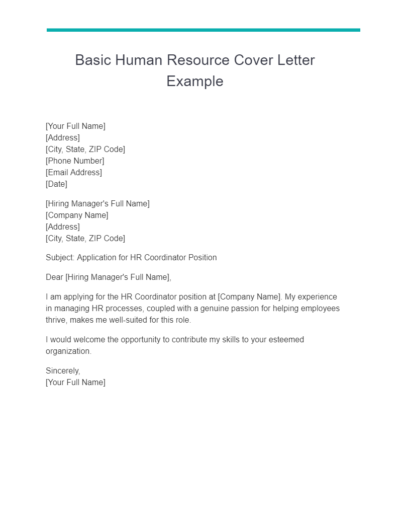 basic human resource cover letter example