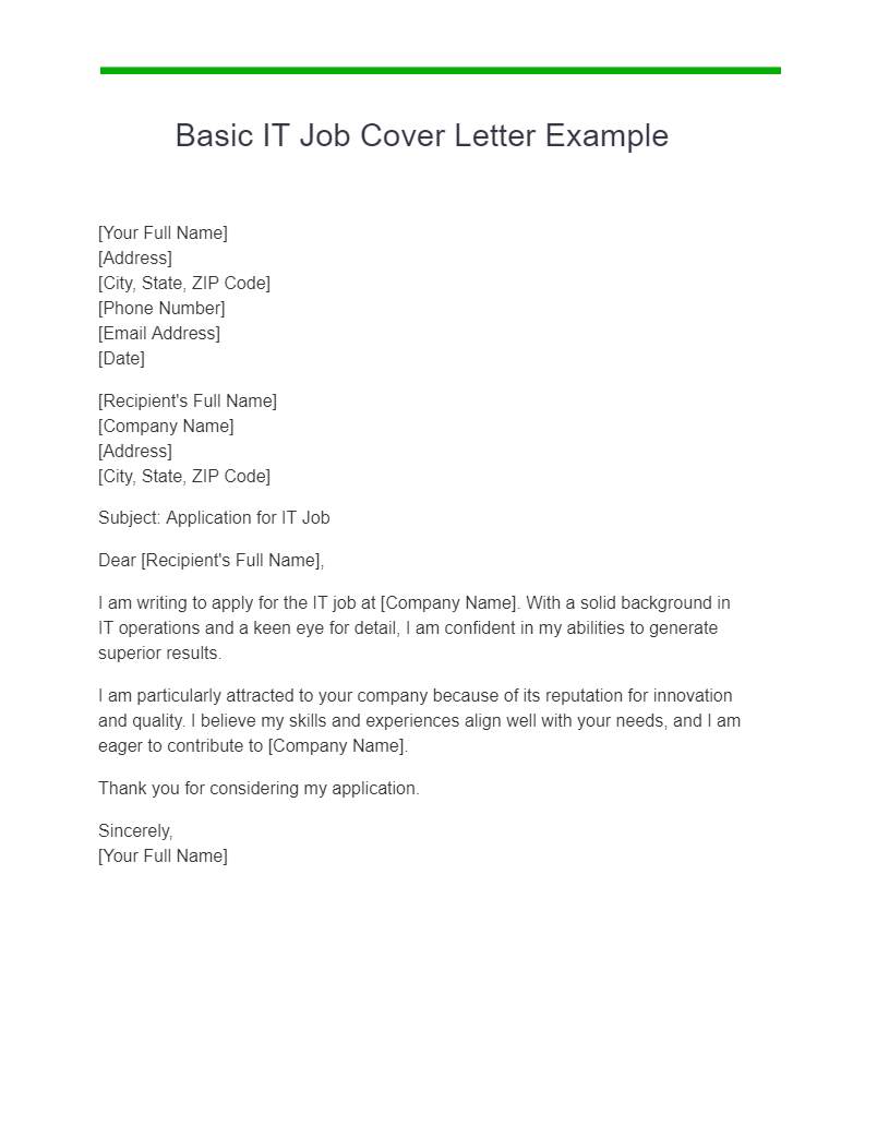 basic it job cover letter example