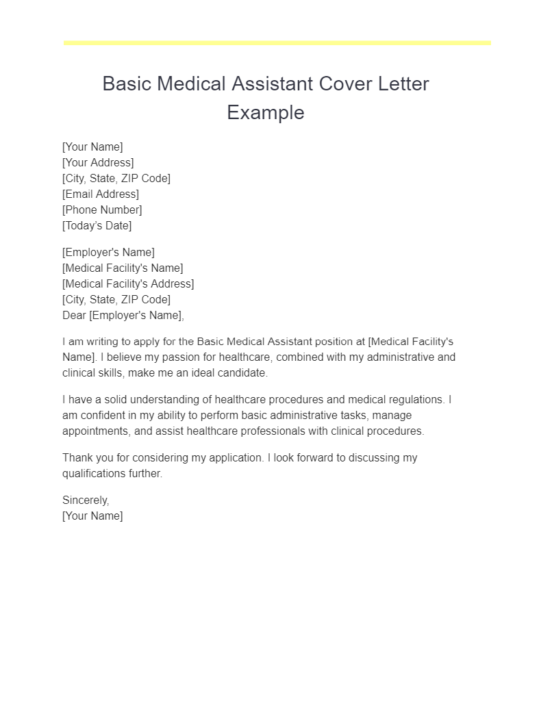 basic medical assistant cover letter example