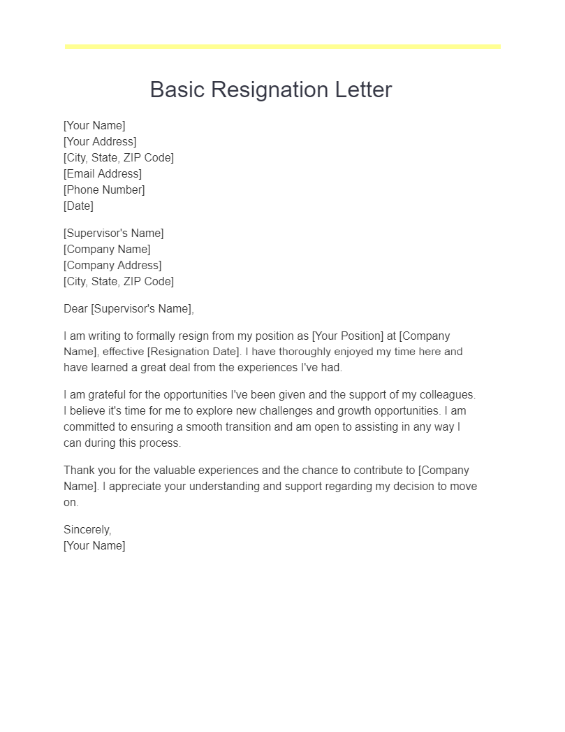 basic resignation letter