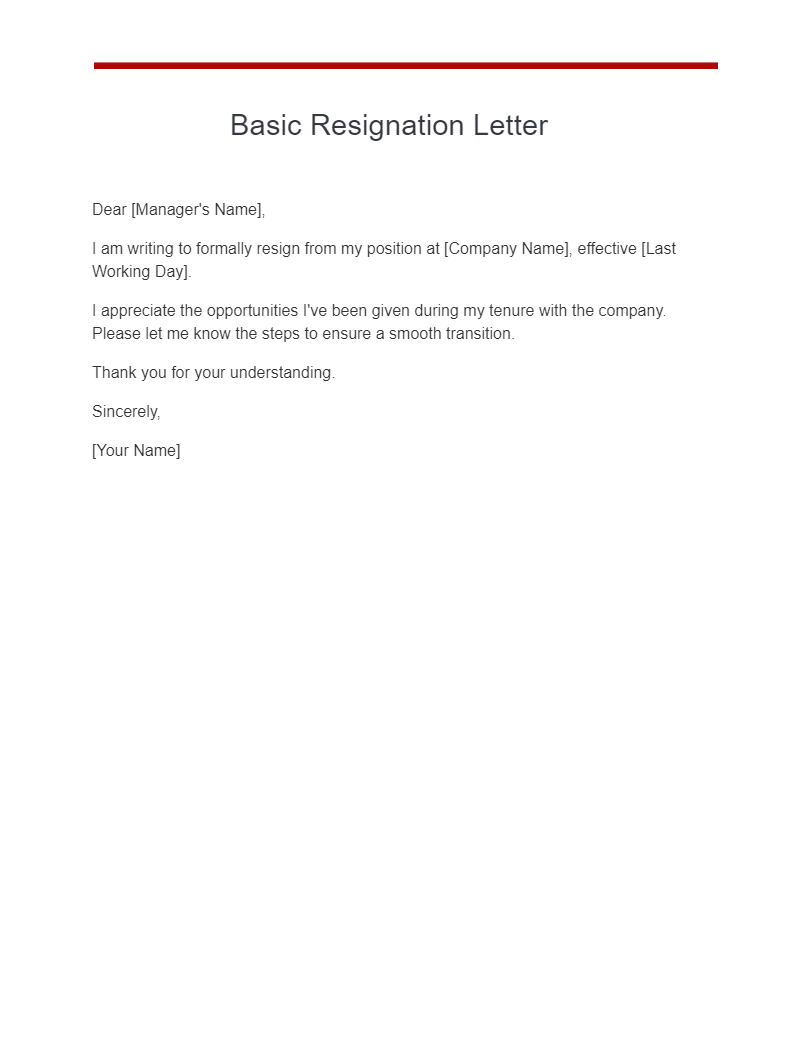 basic resignation letters