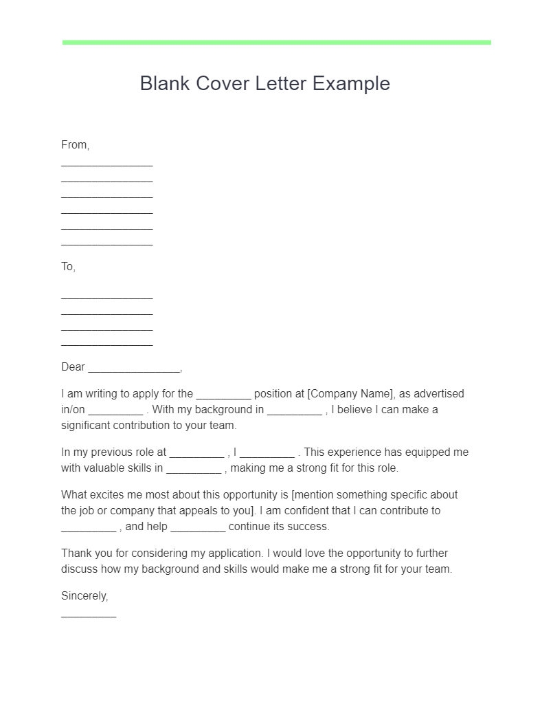 blank cover letter example