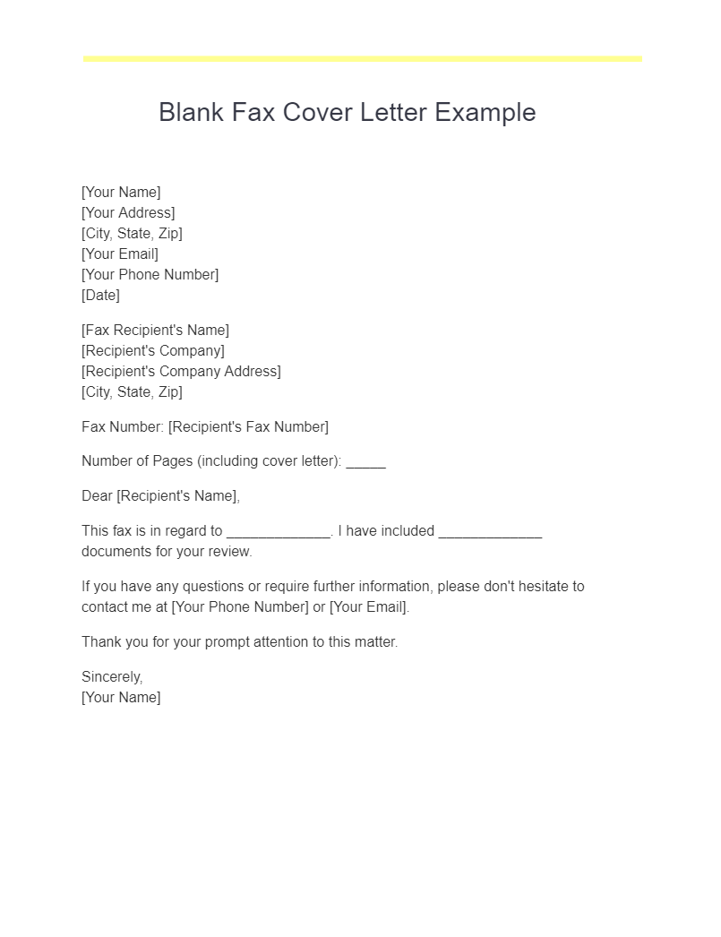 blank fax cover letter example