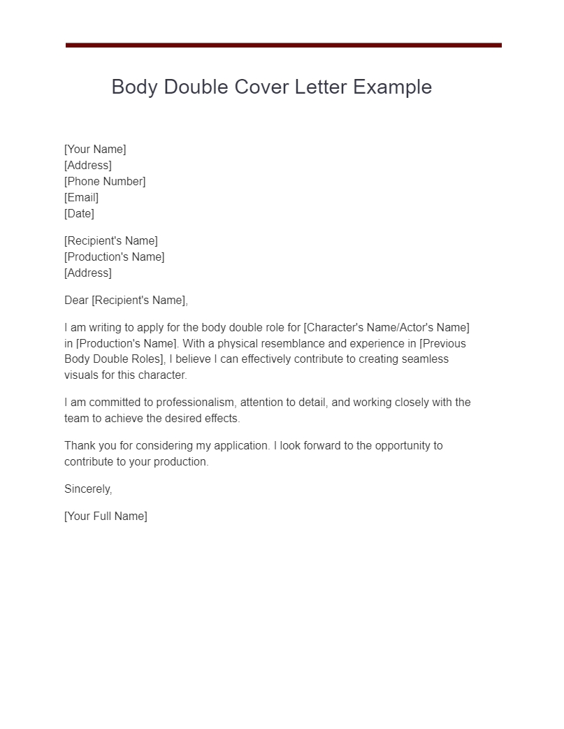 Body Double Cover Letter Example