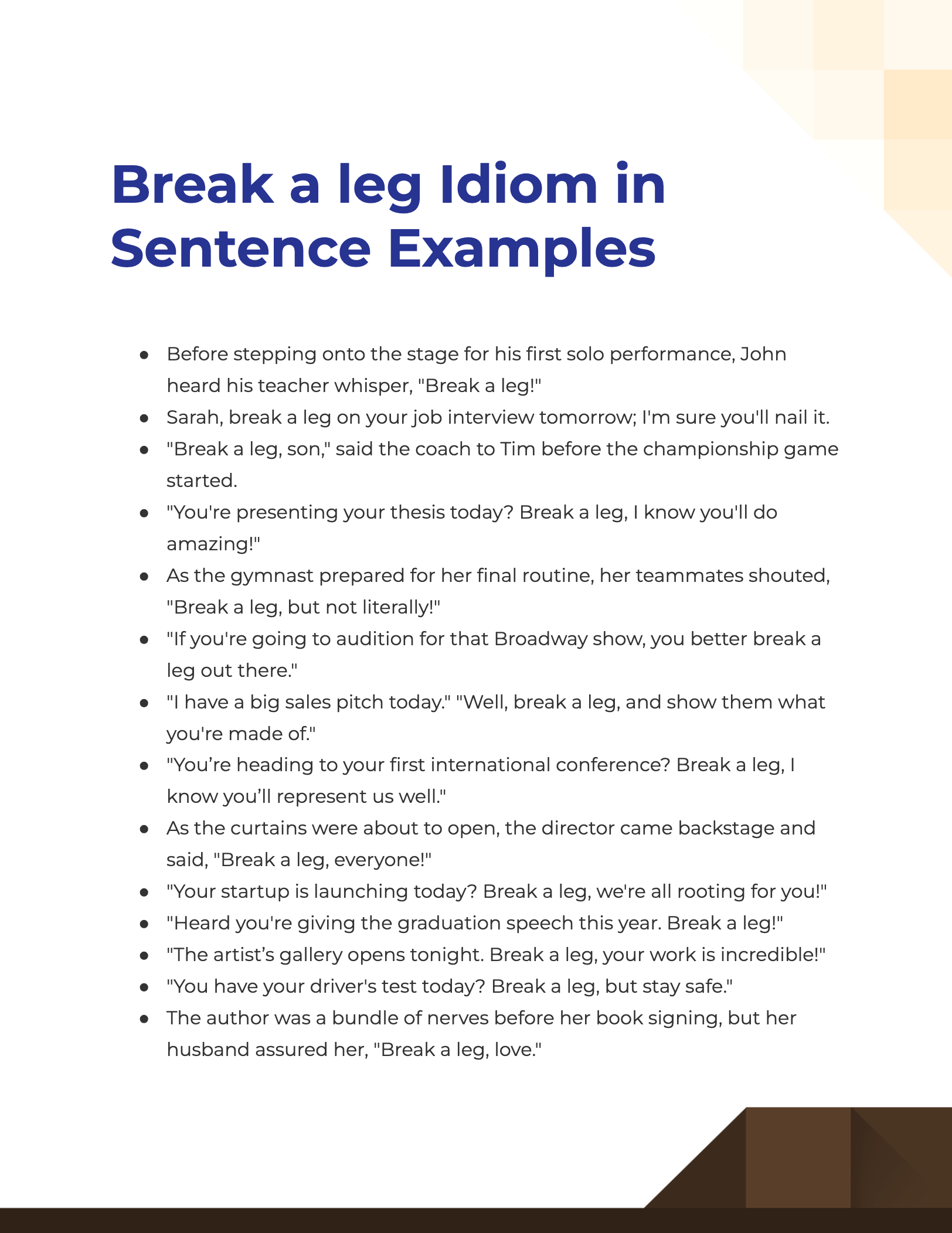 Break a leg Idiom - 19+ Examples, How to Use, PDF, Tips