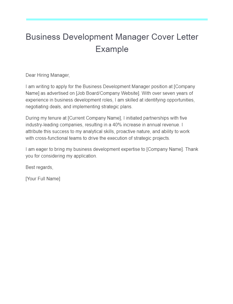 business development manager cover letter example