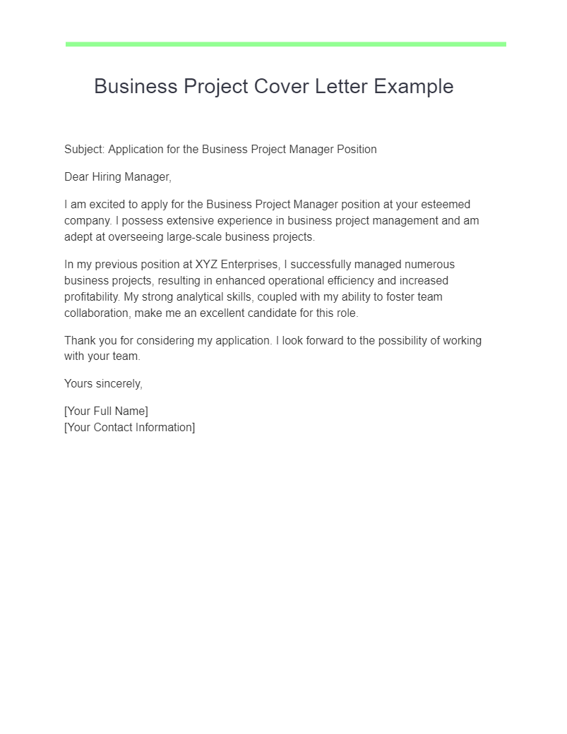 example of project proposal cover letter