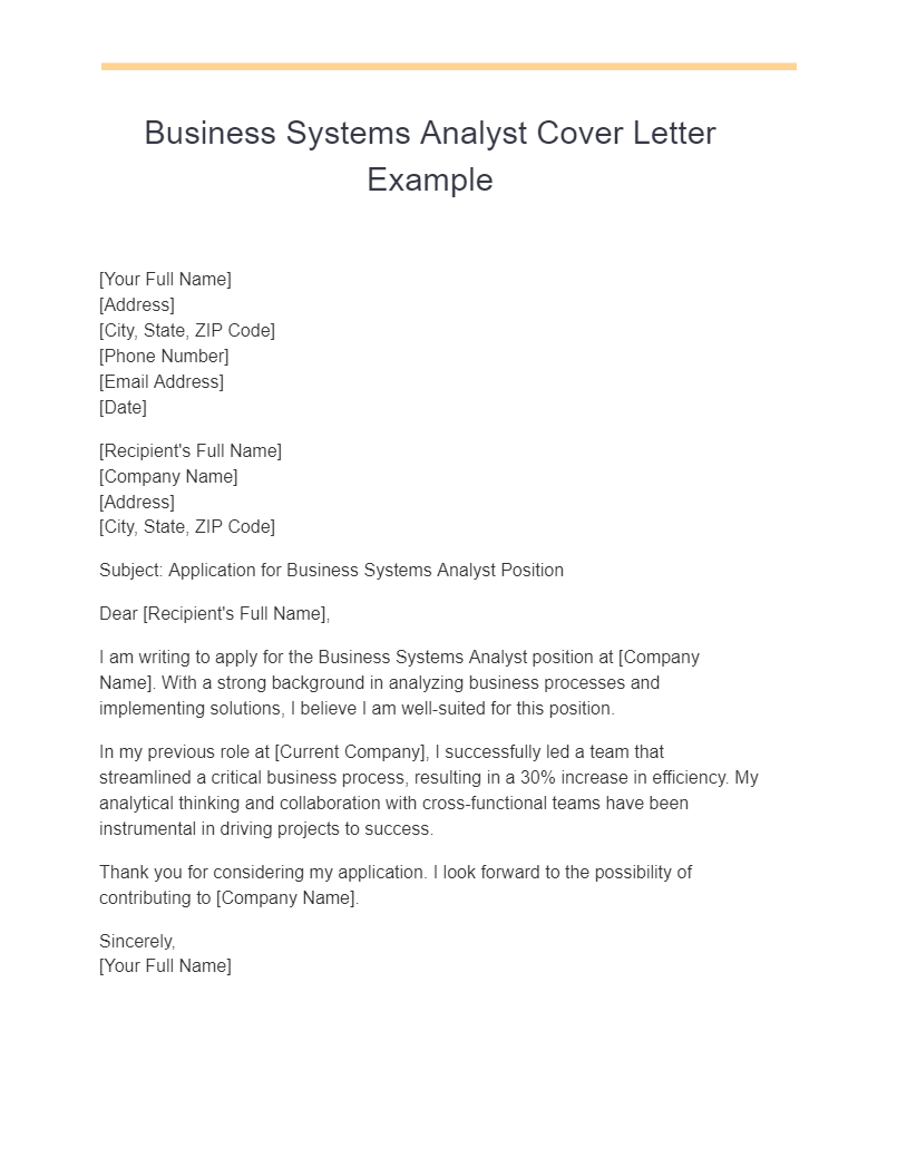 business systems analyst cover letter example