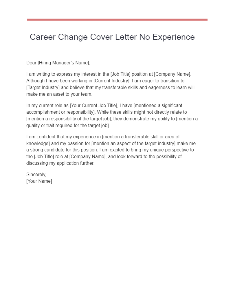 career change cover letter no experience