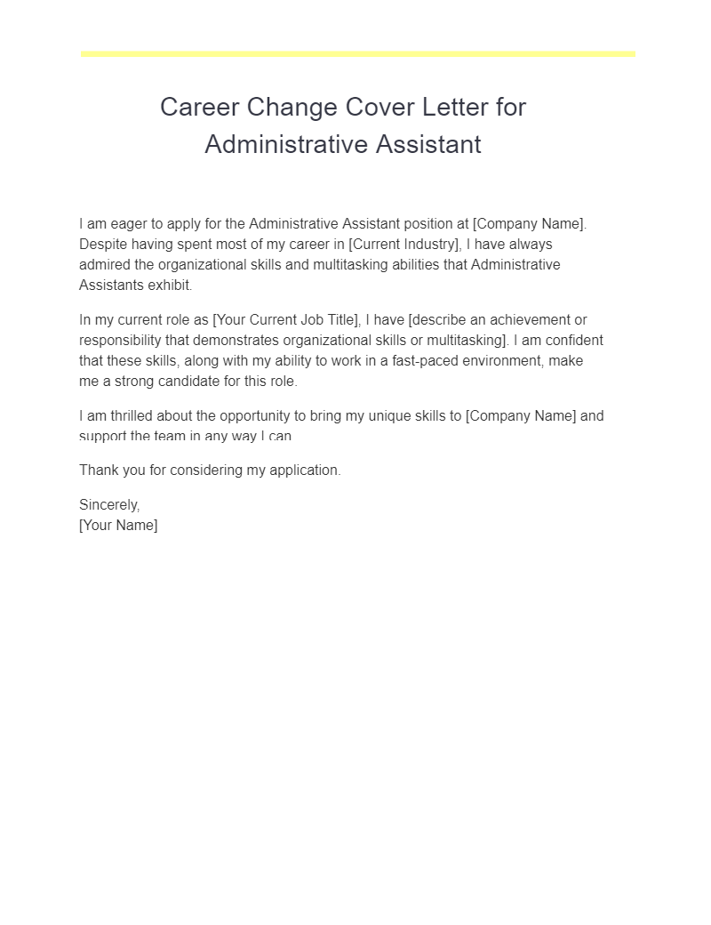 career change cover letter for administrative assistant