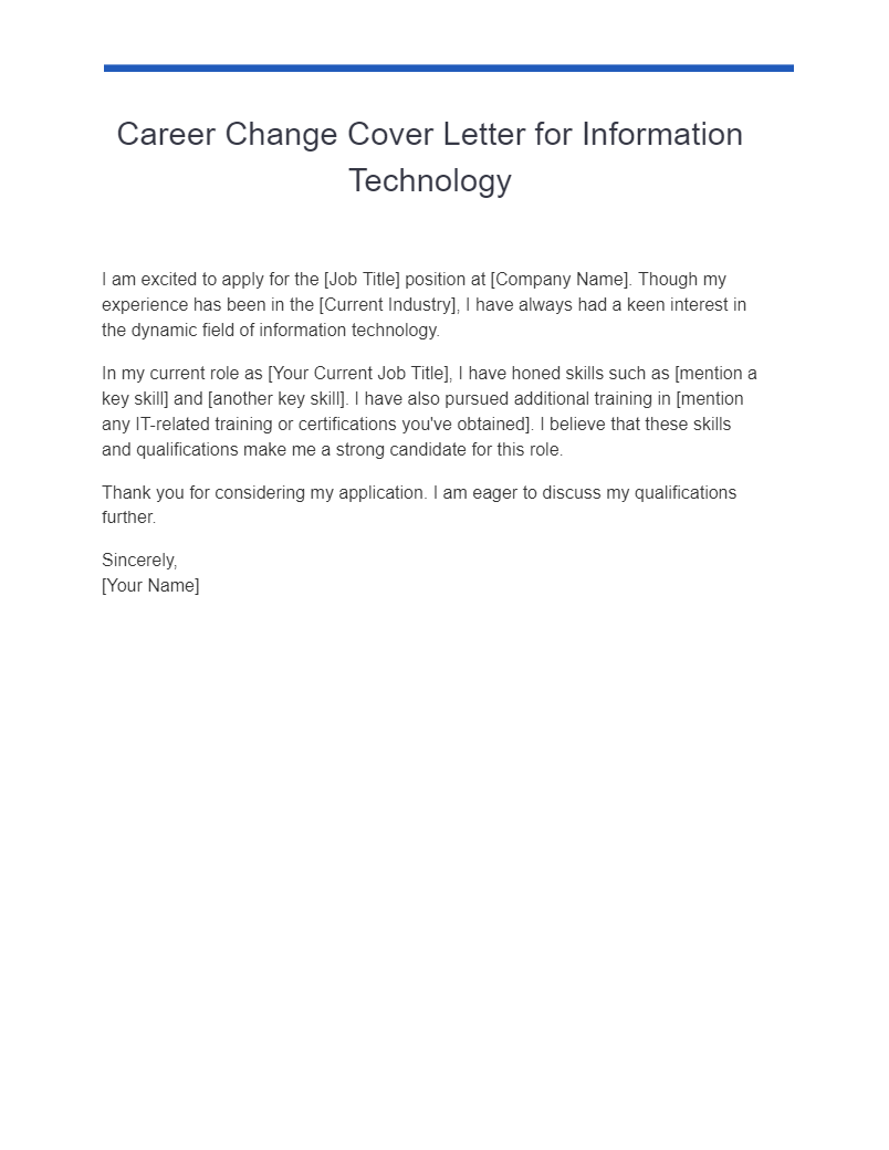 cover letter for career change to information technology