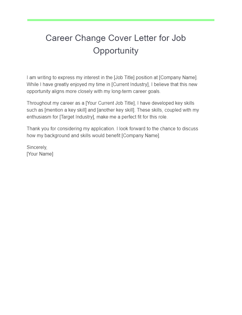 career change cover letter for job opportunity