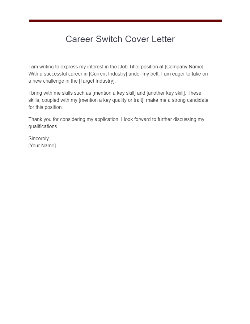 cover letter for a career switch