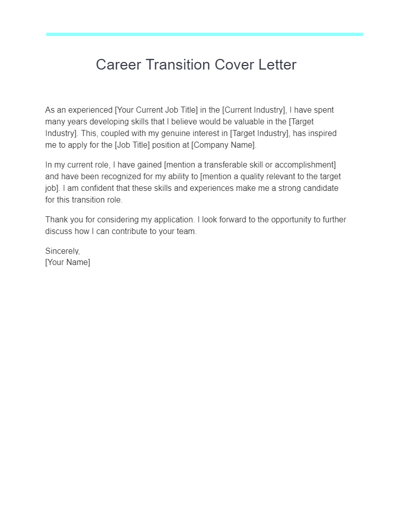 reasons for career change cover letter