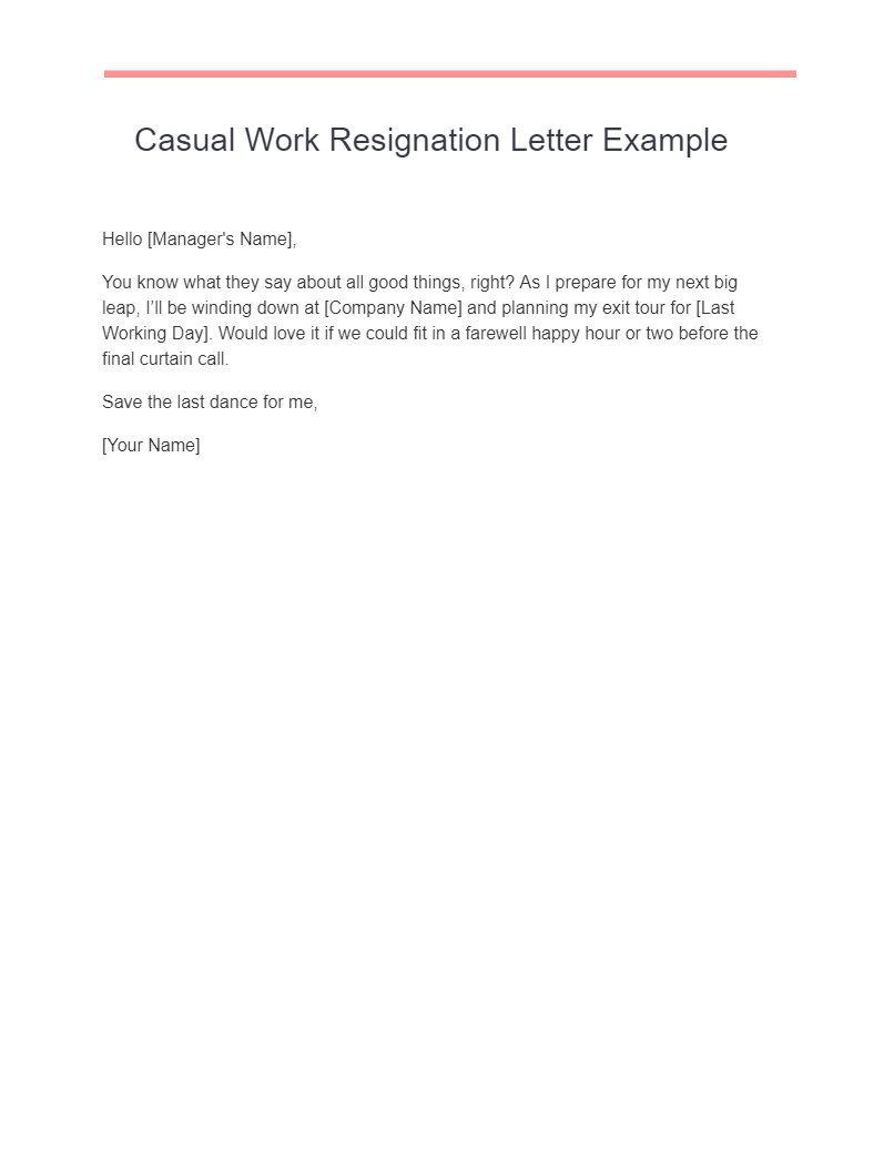 casual work resignation letter example