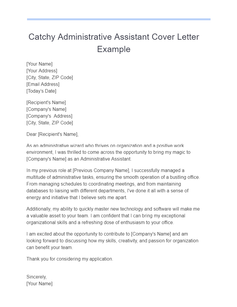 cover letter examples administrative assistant