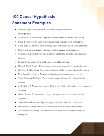 hypothesis statement of cause and effect