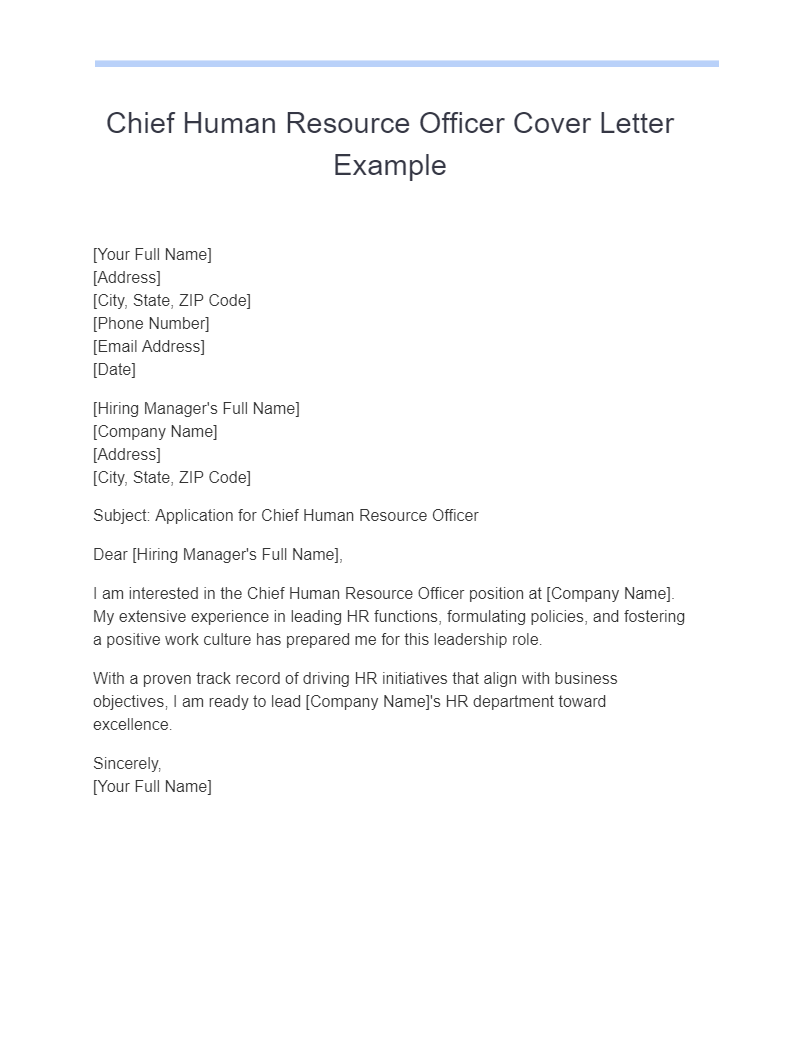 chief human resource officer cover letter example