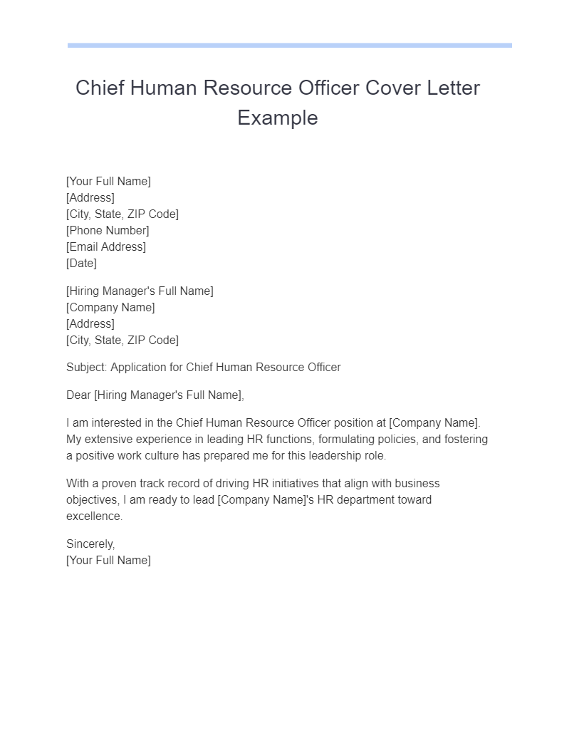 Chief Human Resource Officer Cover Letter Example