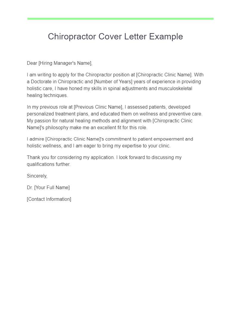 chiropractor cover letter example