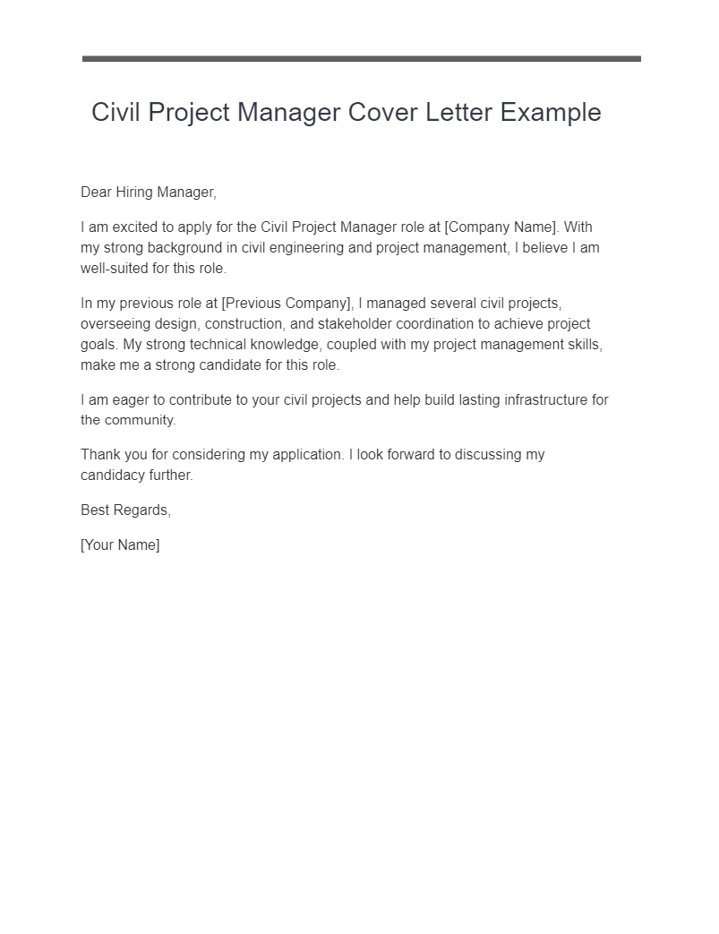 civil project manager cover letter example
