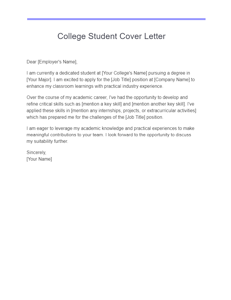 College Student Cover Letter