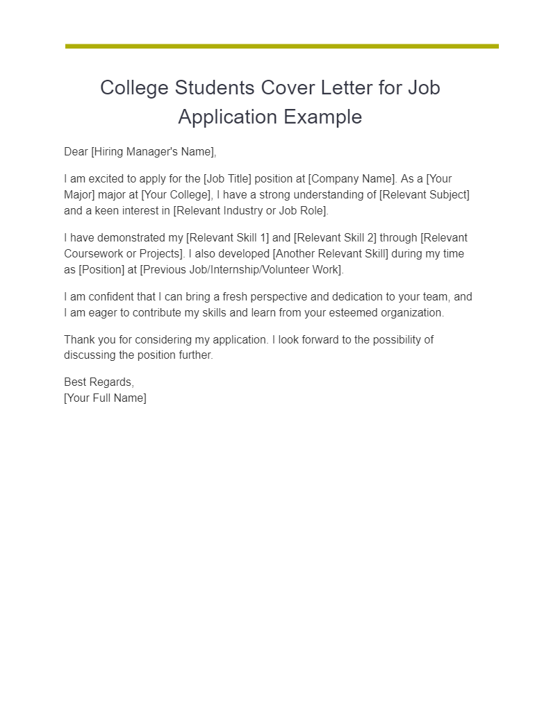 cover letter for college freshman