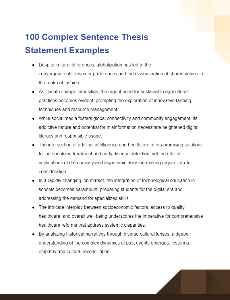 complex sentence thesis statement examples