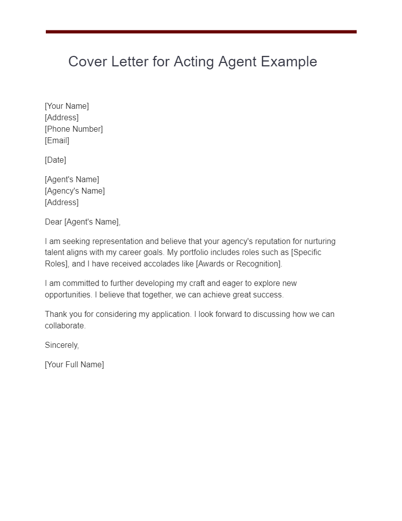 Cover Letter for Acting Agent Example