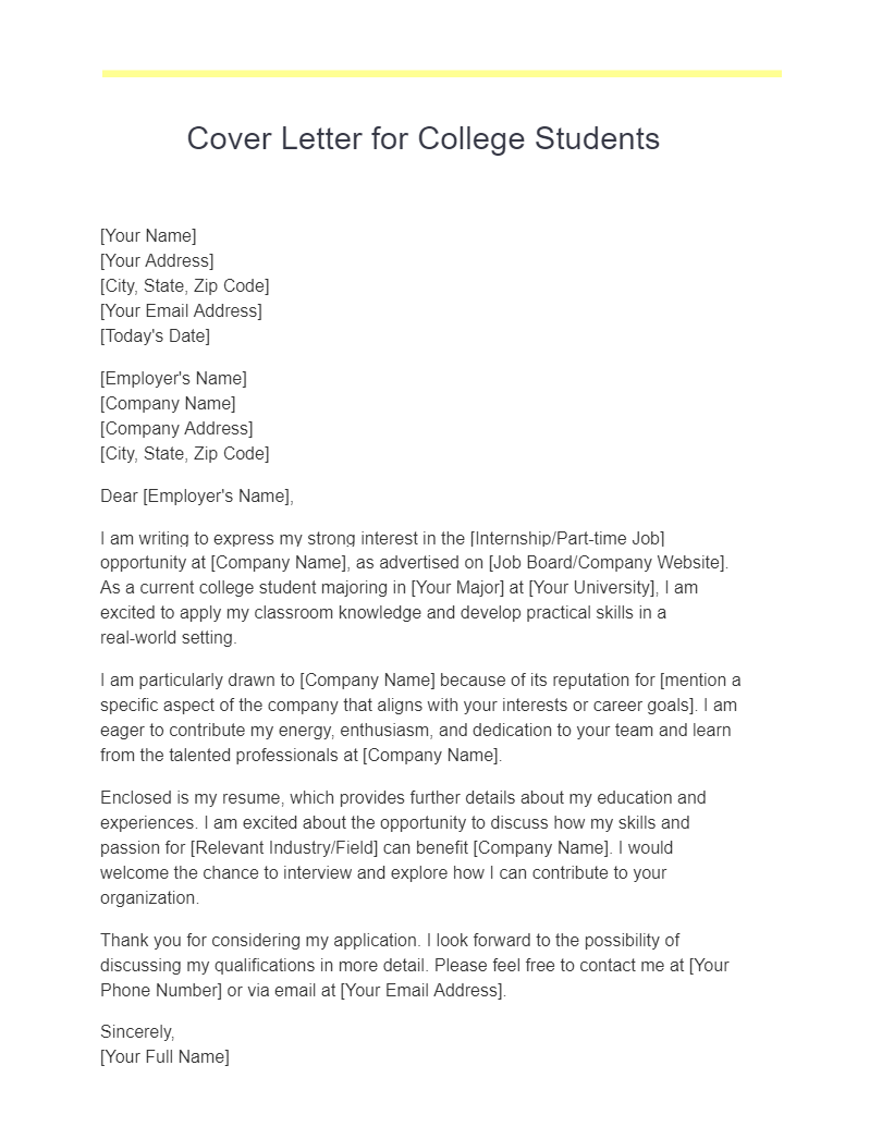 cover letter for college students
