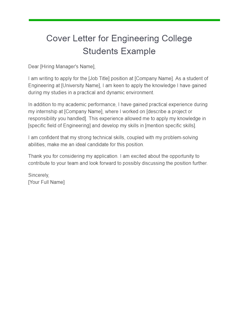 cover letter for engineering college students example