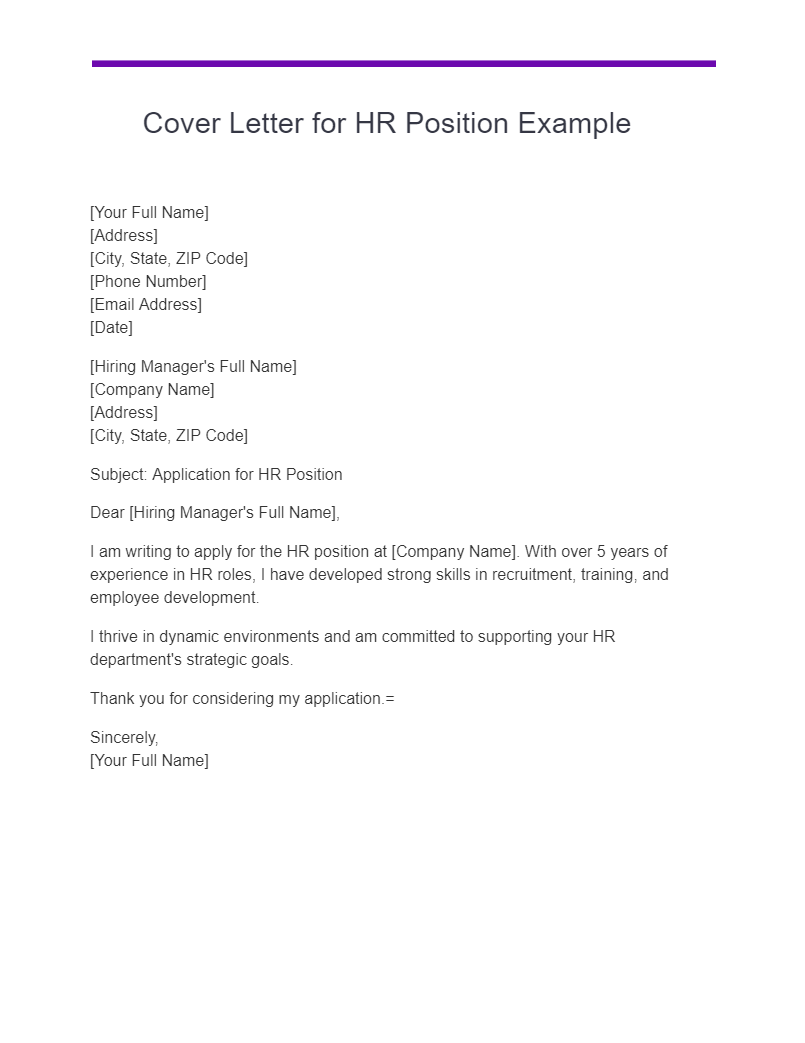 cover letter for hr position example