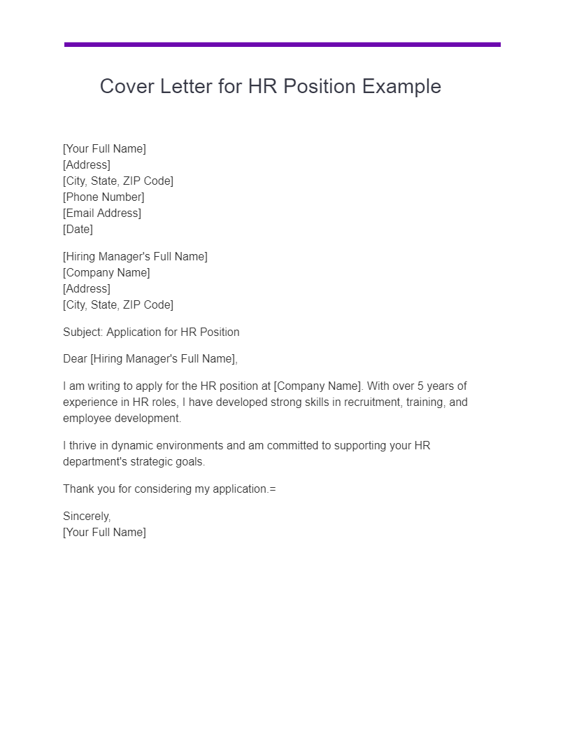 Cover Letter for HR Position Example