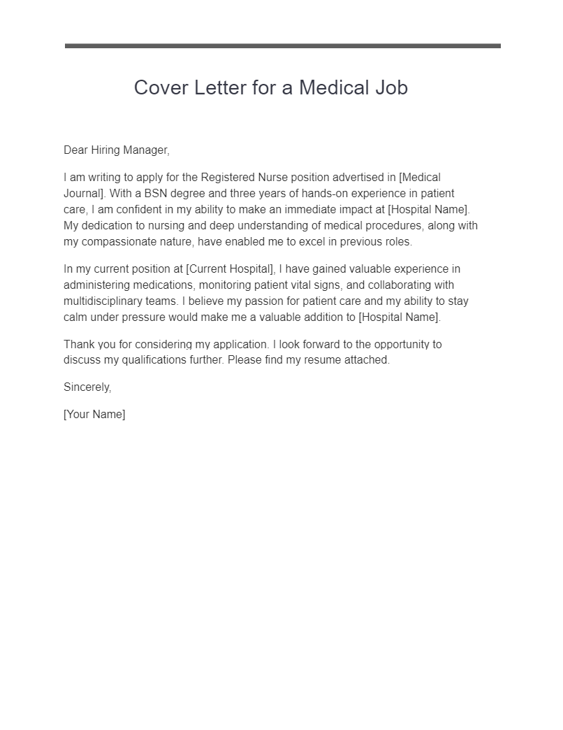 cover letter for a medical job