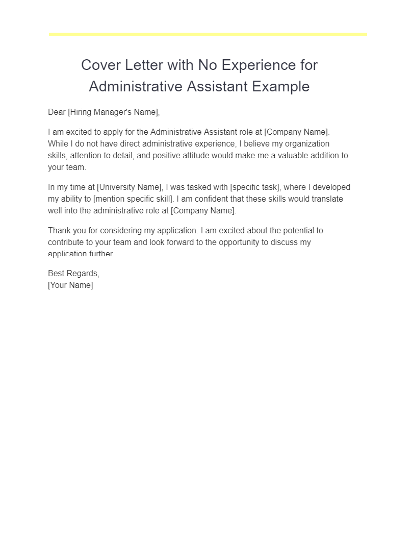 cover letter with no experience for administrative assistant example