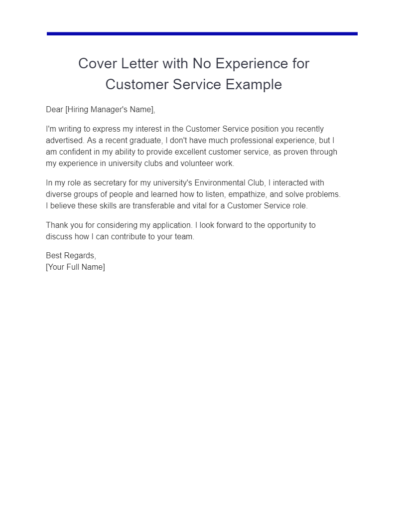 customer service no experience cover letter