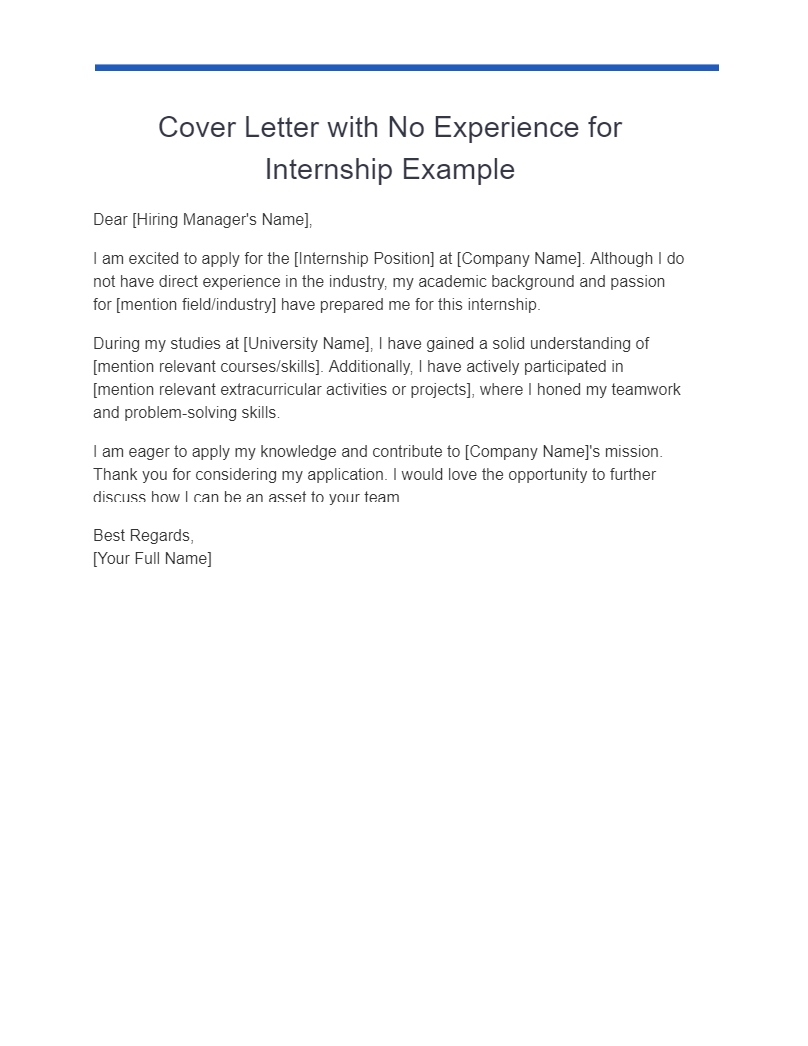 cover letter with no experience for internship example