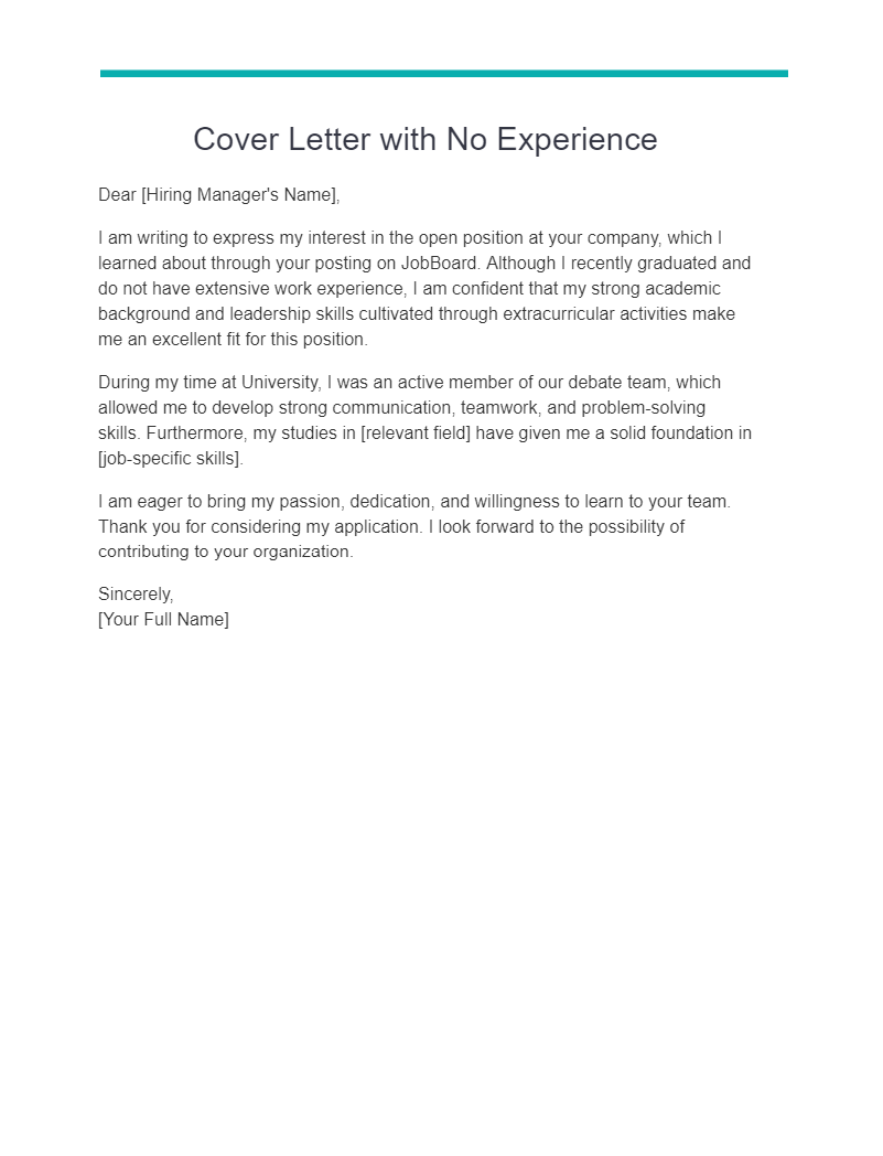 Cover Letter With No Experience 15 Examples How To Write PDF Tips