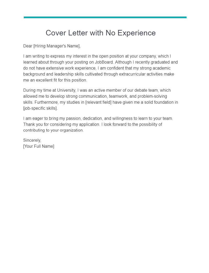 application letter of no experience