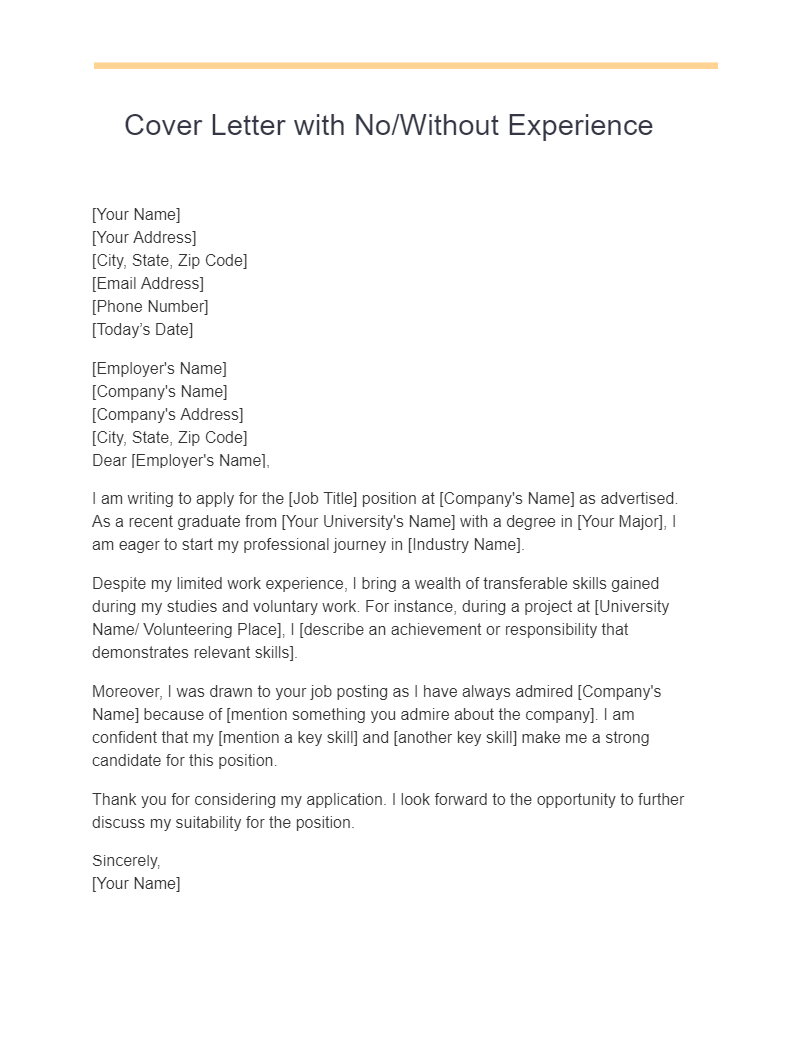cover letter with no without experience